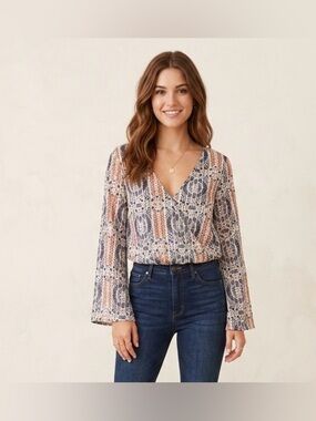 Paper Crane Geometric Boho Wrap Blouse - Size M